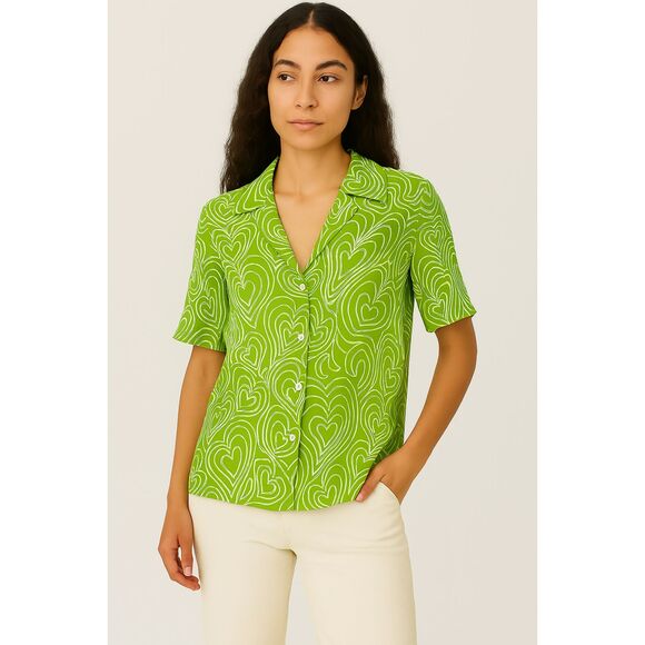 Lisa Says Gah Alyssa Wild Hearts Oversize Button-Up Shirt Green XL - Picture 2 of 7